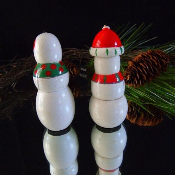 Snowman Snow Woman Vintage Christmas Holiday Ornaments Old Fashioned Decorations - Picture 3 of 3